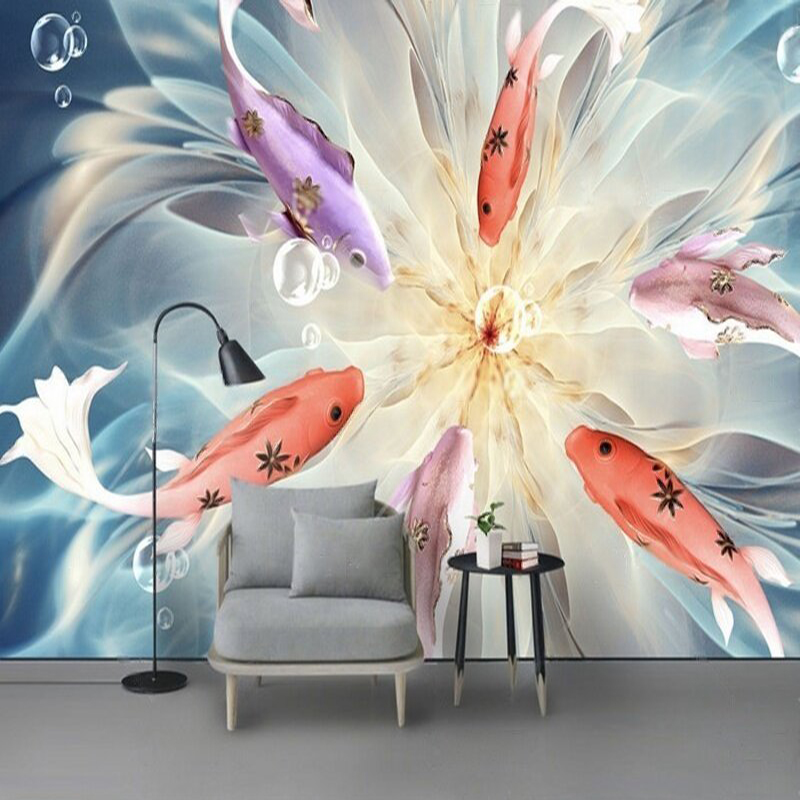 Commercial Wallpaper Printing - Modern and elegant embossed peacock fish