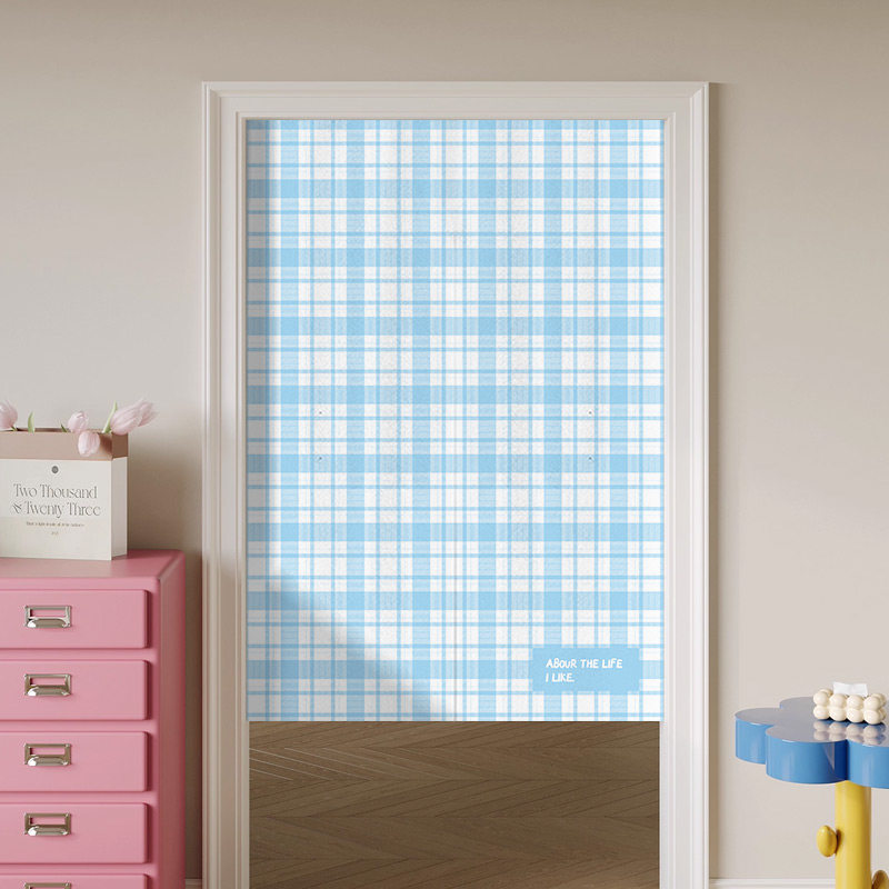Commercial Printing Rates - VIKAMA Light Blue Gingham Noren Door