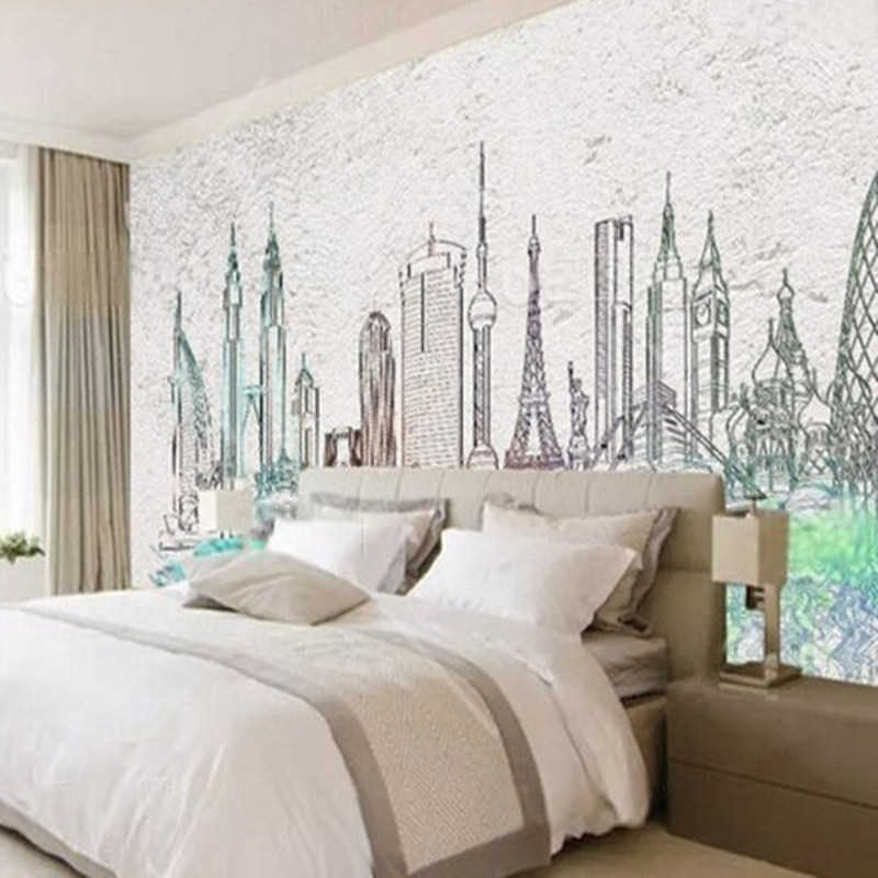 Modern watercolor city silhoue - Commercial Wallpaper Printing recension och pris