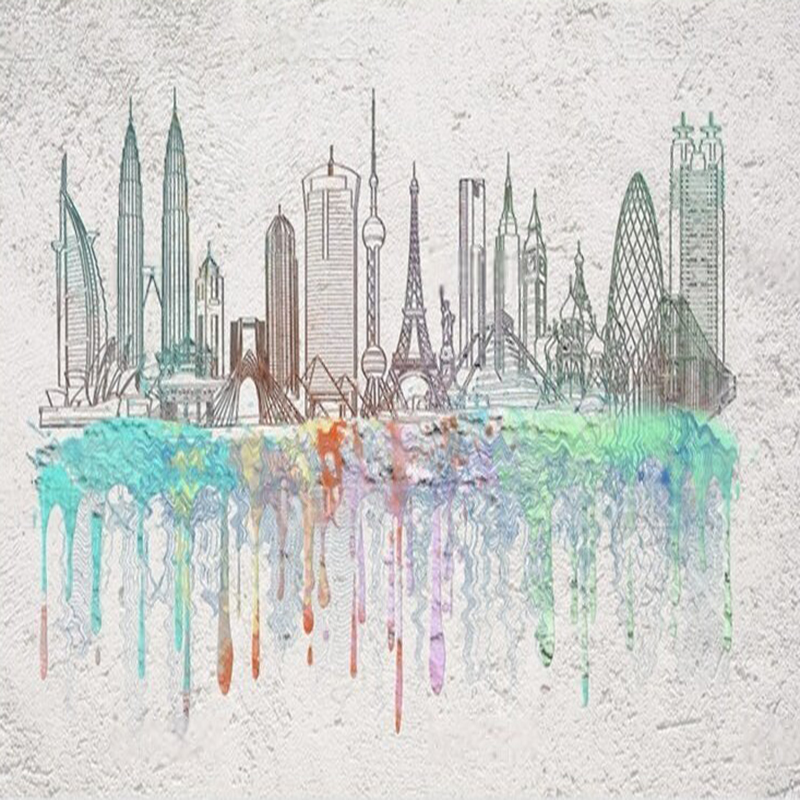Modern watercolor city silhoue - Commercial Wallpaper Printing recension och pris
